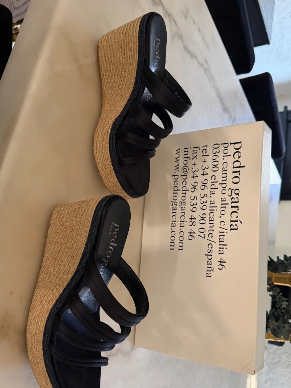 Pedro Garcia navy silk platform wedge